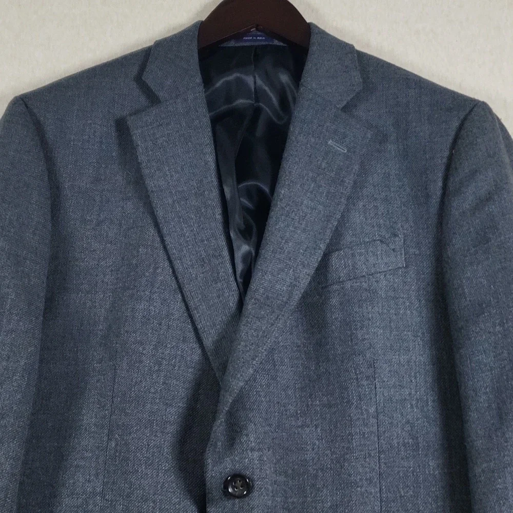 100 Merino Wool Sport Coat Mens 44R Gray Blazer Dark Academia Stafford Jacket